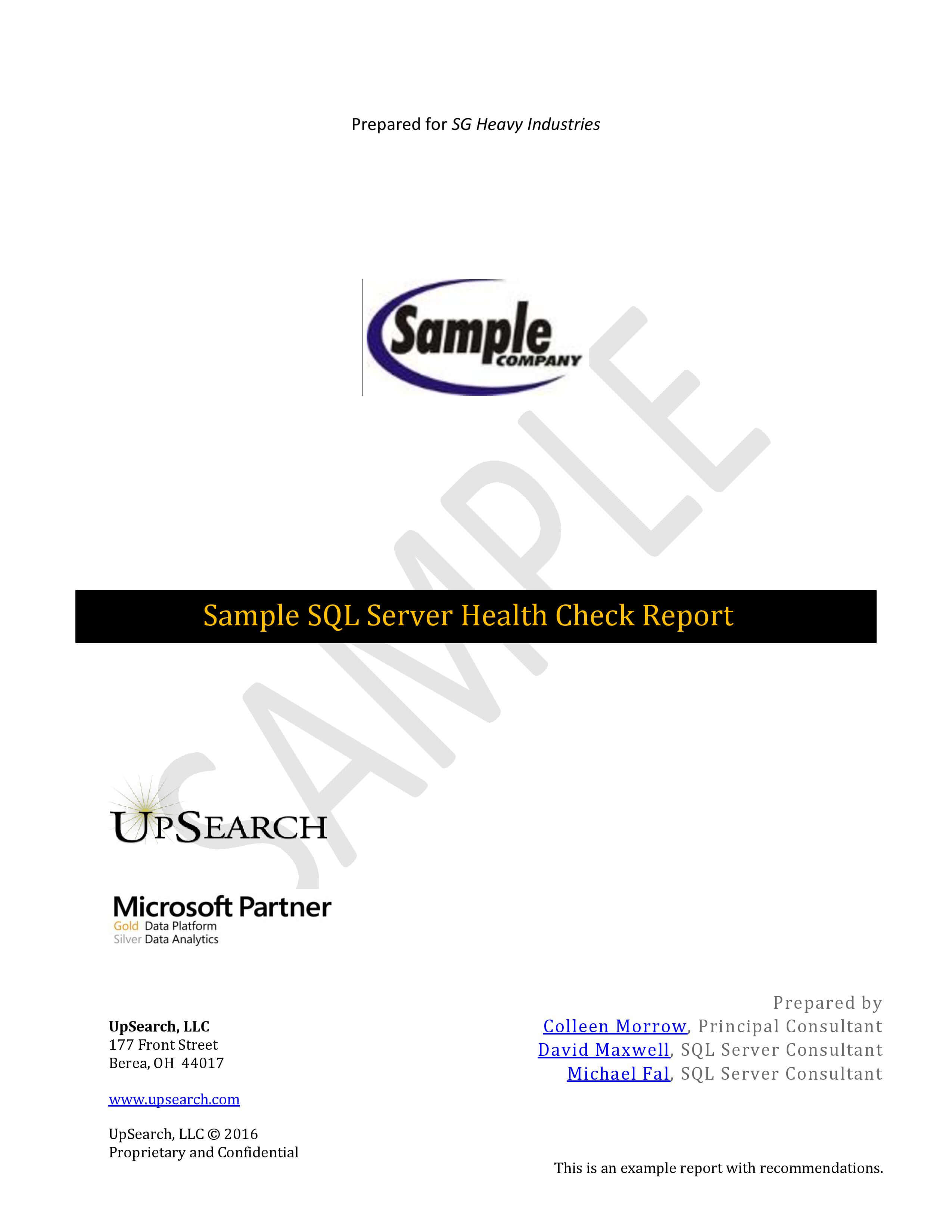 Example Health Check Title Page Page 001 | Upsearch With Regard To Sql Server Health Check Report Template
