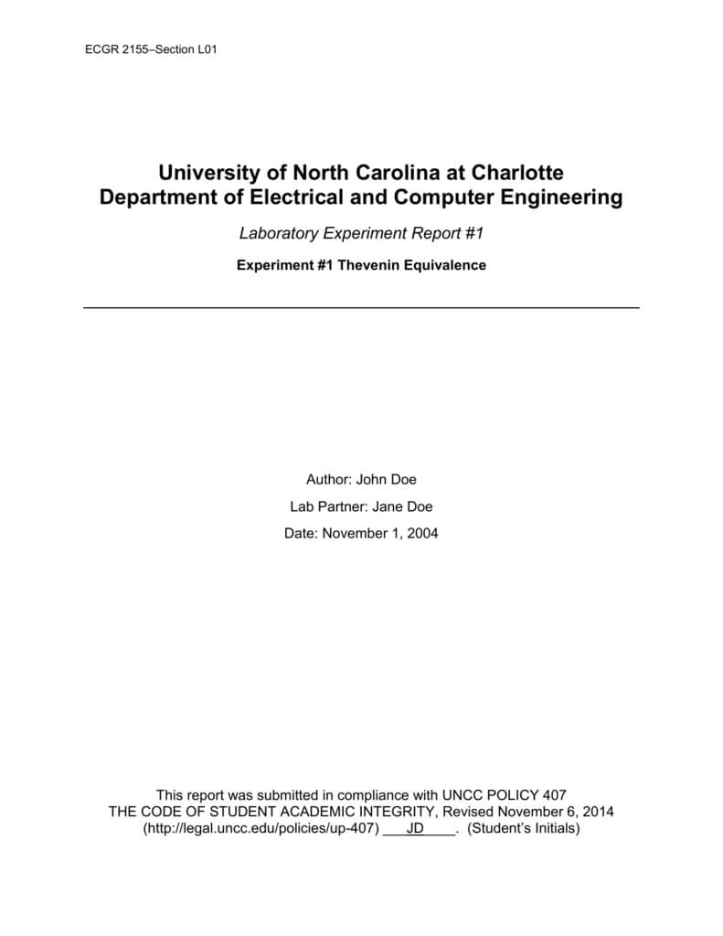 Example Lab Report - Electrical And Computer Engineering At Unc Regarding Engineering Lab Report Template