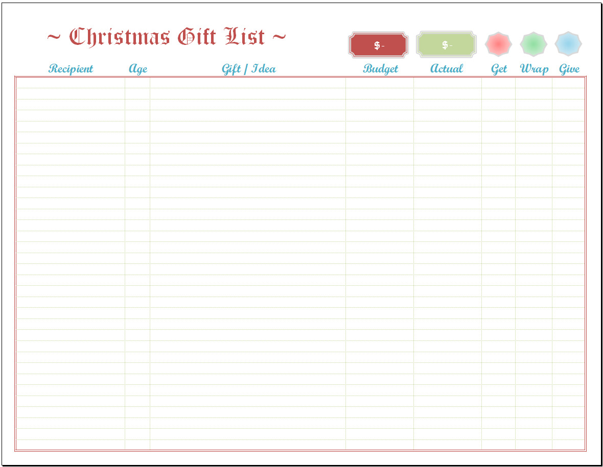 Excel Christmas List Template Throughout Christmas Card List Template