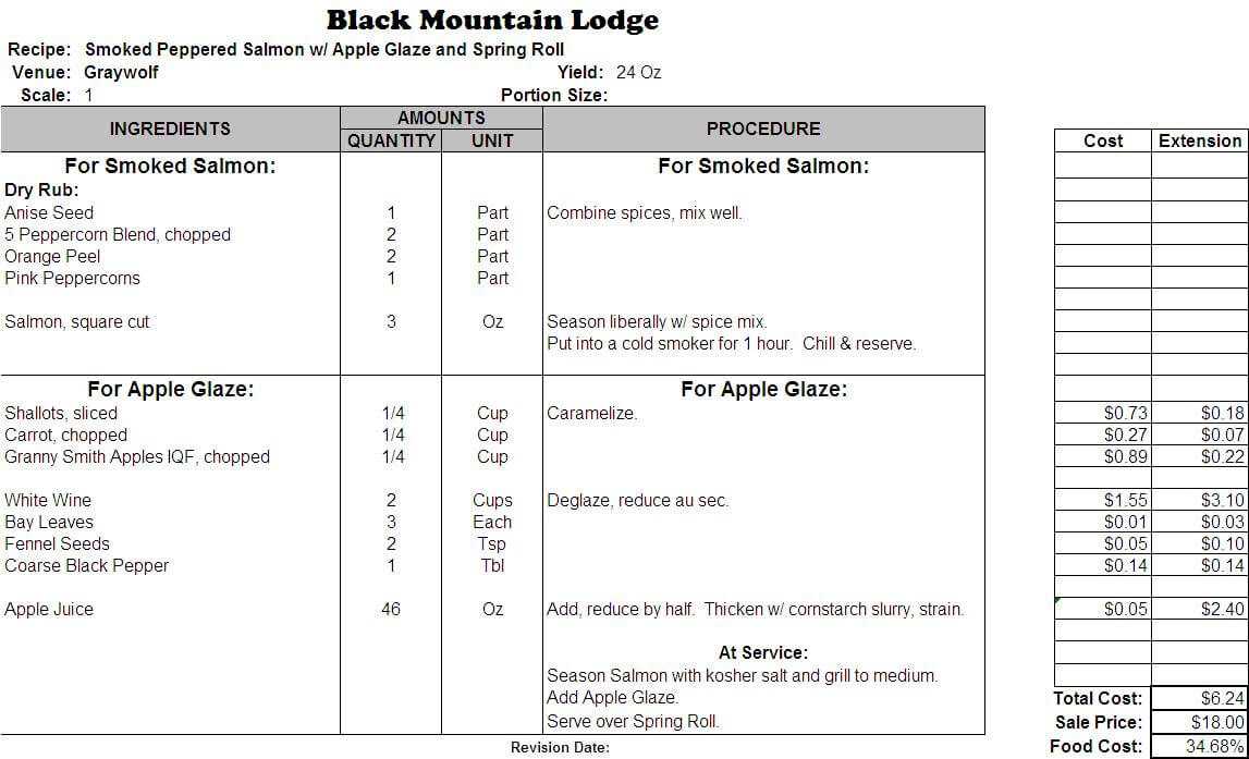 Excel Recipe Template For Chefs – Chefs Resources Regarding Restaurant Recipe Card Template