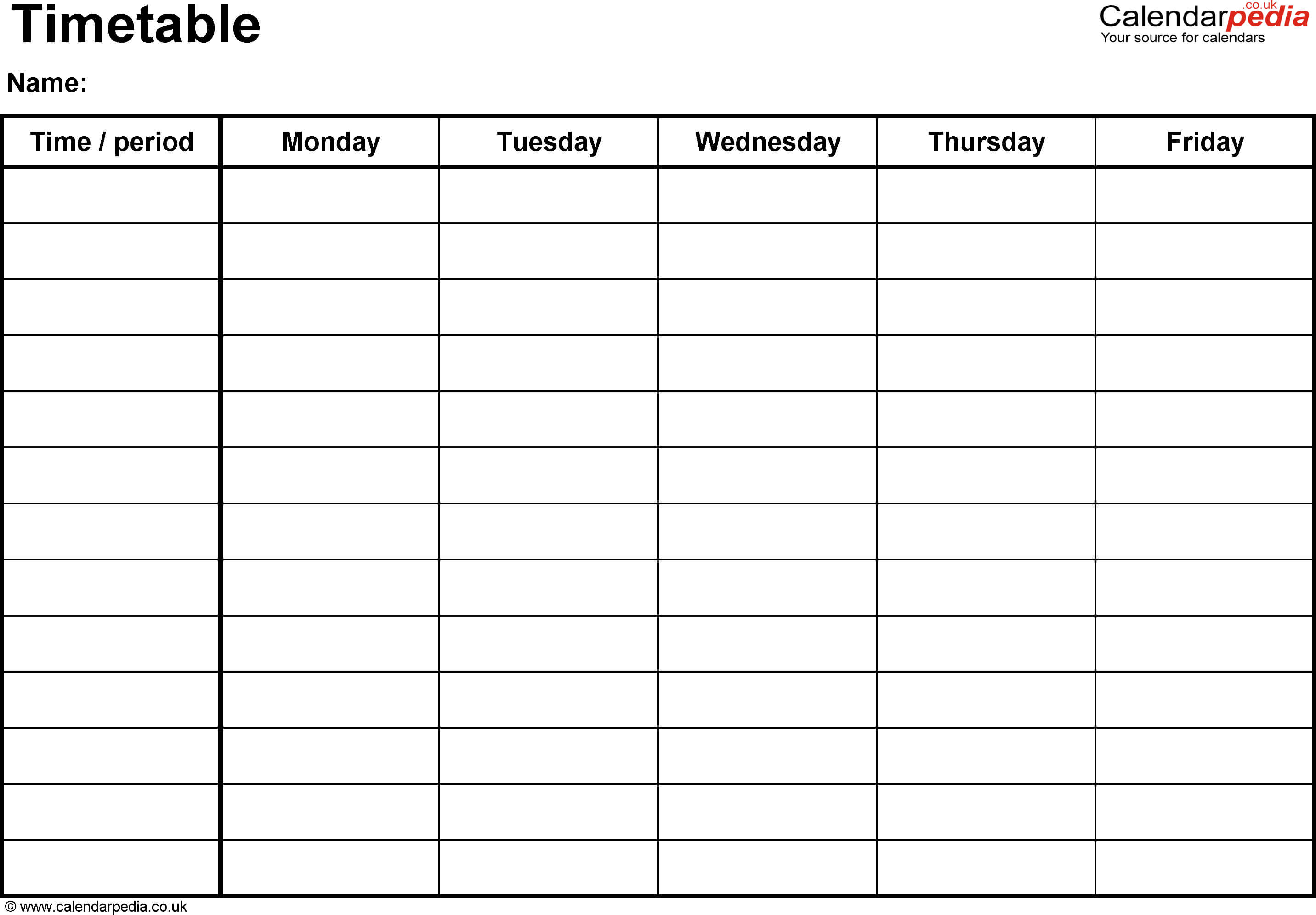 Excel Timetable Template 1: Landscape Format, A4, 1 Page For Blank Revision Timetable Template