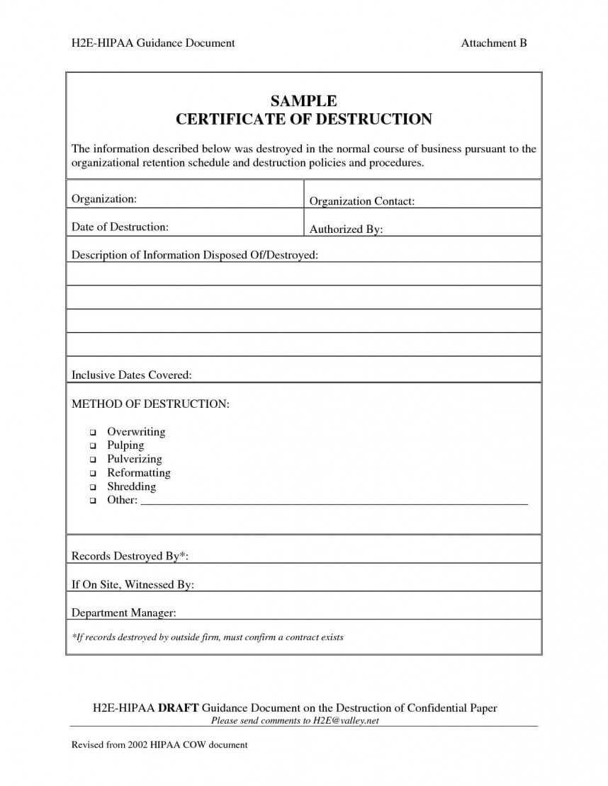 Exceptional Certificate Of Destruction Template Ideas Data Regarding Free Certificate Of Destruction Template