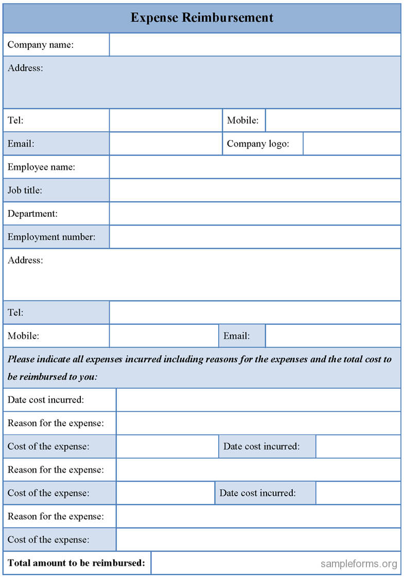 Expense Reimbursement Form : Sample Forms Regarding Reimbursement Form Template Word
