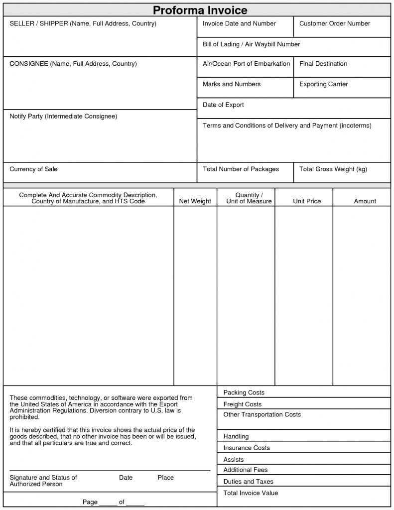 Export Proforma Invoice Format Invoice Format In Excel For Throughout Free Proforma Invoice Template Word