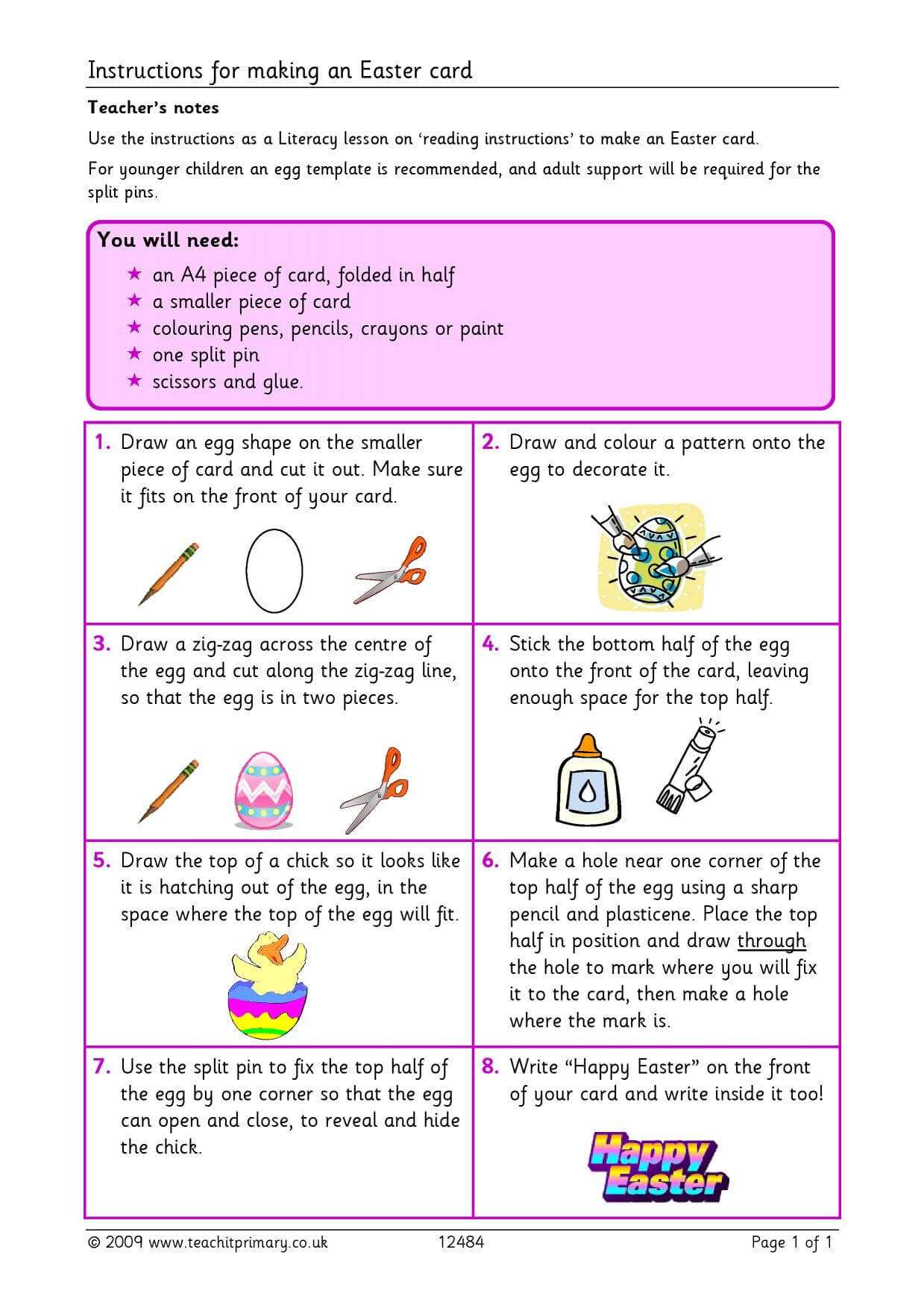 Eyfs | Ks1 | Ks2 | Instructions | Teachit Primary Inside Throughout Easter Card Template Ks2