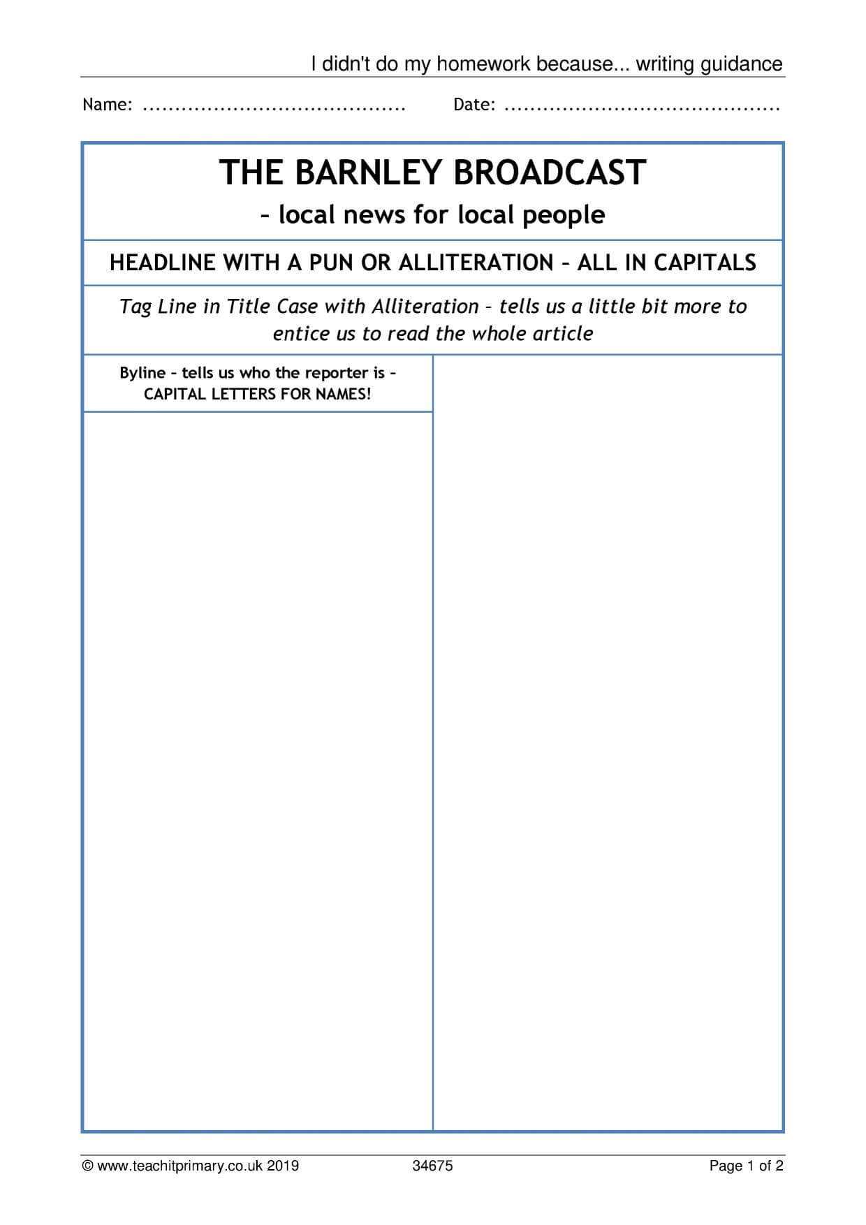 Eyfs | Ks1 | Ks2 | Newspapers | Teachit Primary For Report Writing Template Ks1