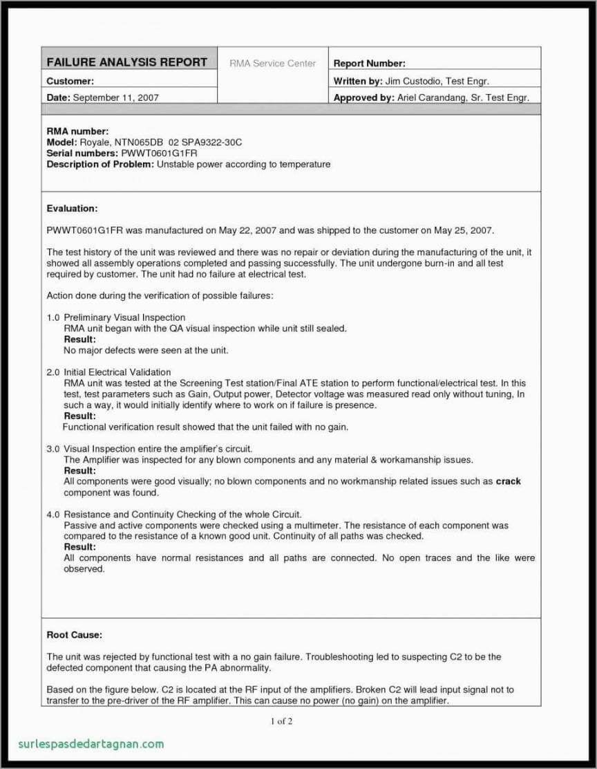 Failure Analysis Report Template For Rma Report Template