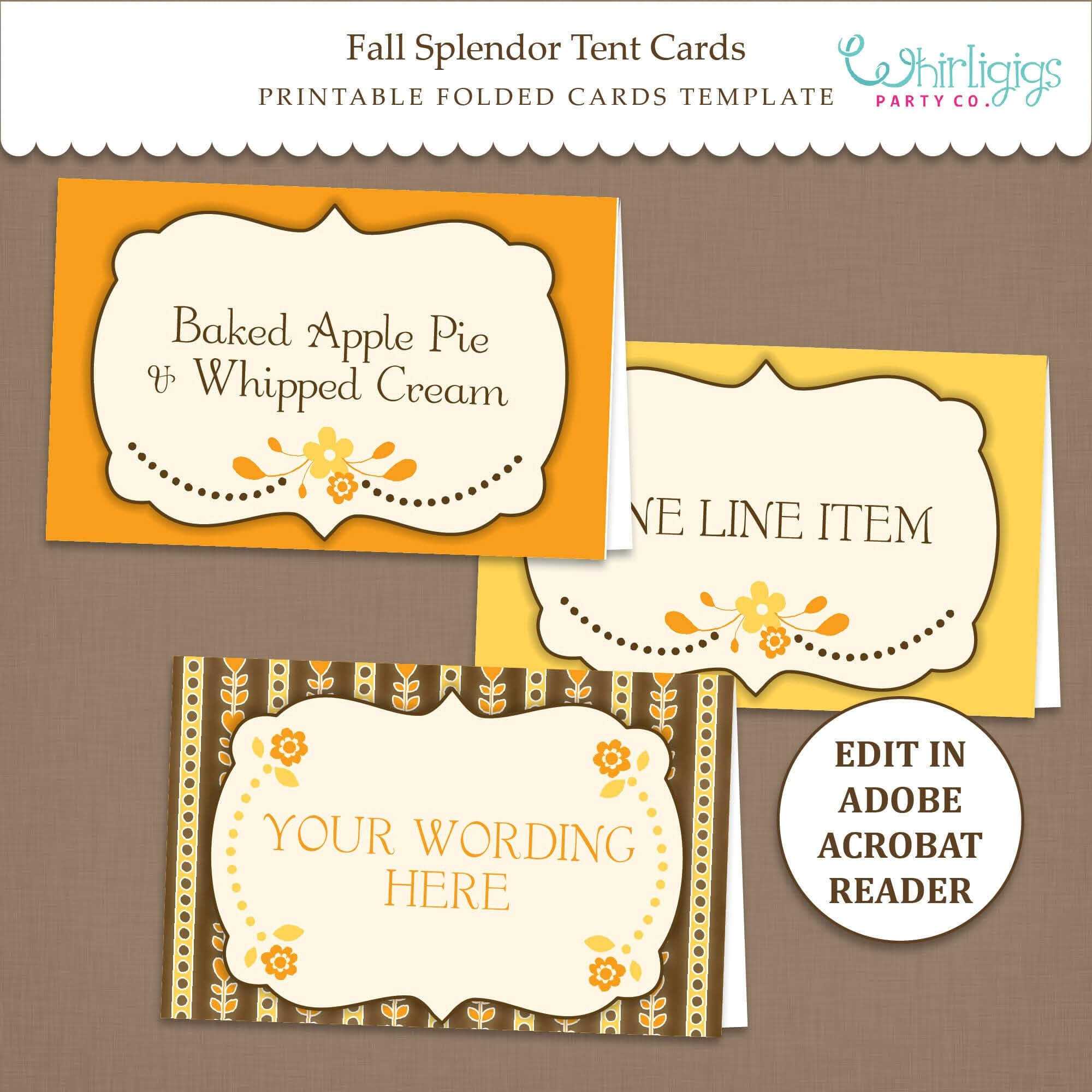 Fall Tent Card Template – Thanksgiving Placecards – Editable – Printable –  Pdf File – Fall Splendor – With Thanksgiving Place Cards Template