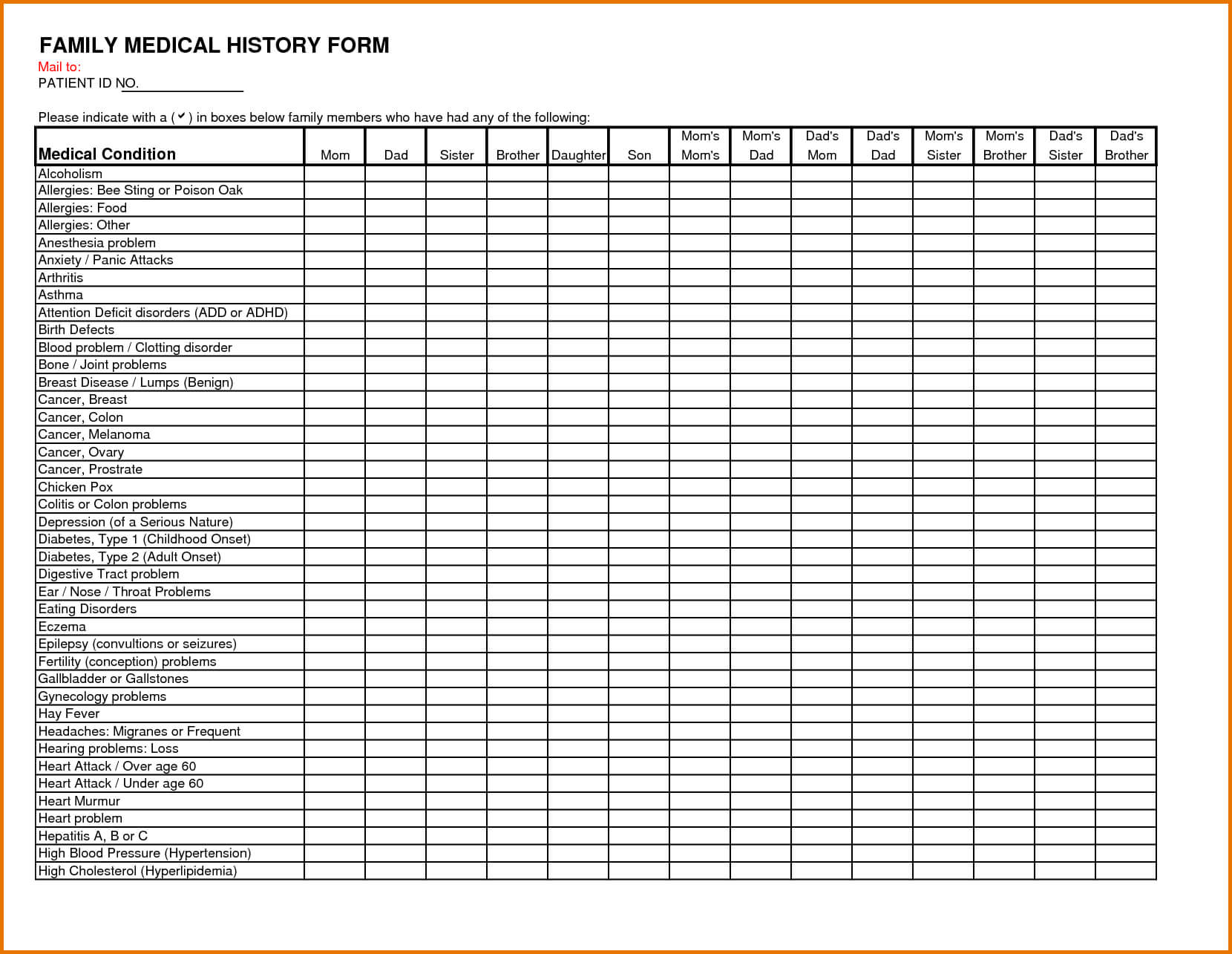 Family Medical History Forms Templates | Medical History Regarding Medical History Template Word