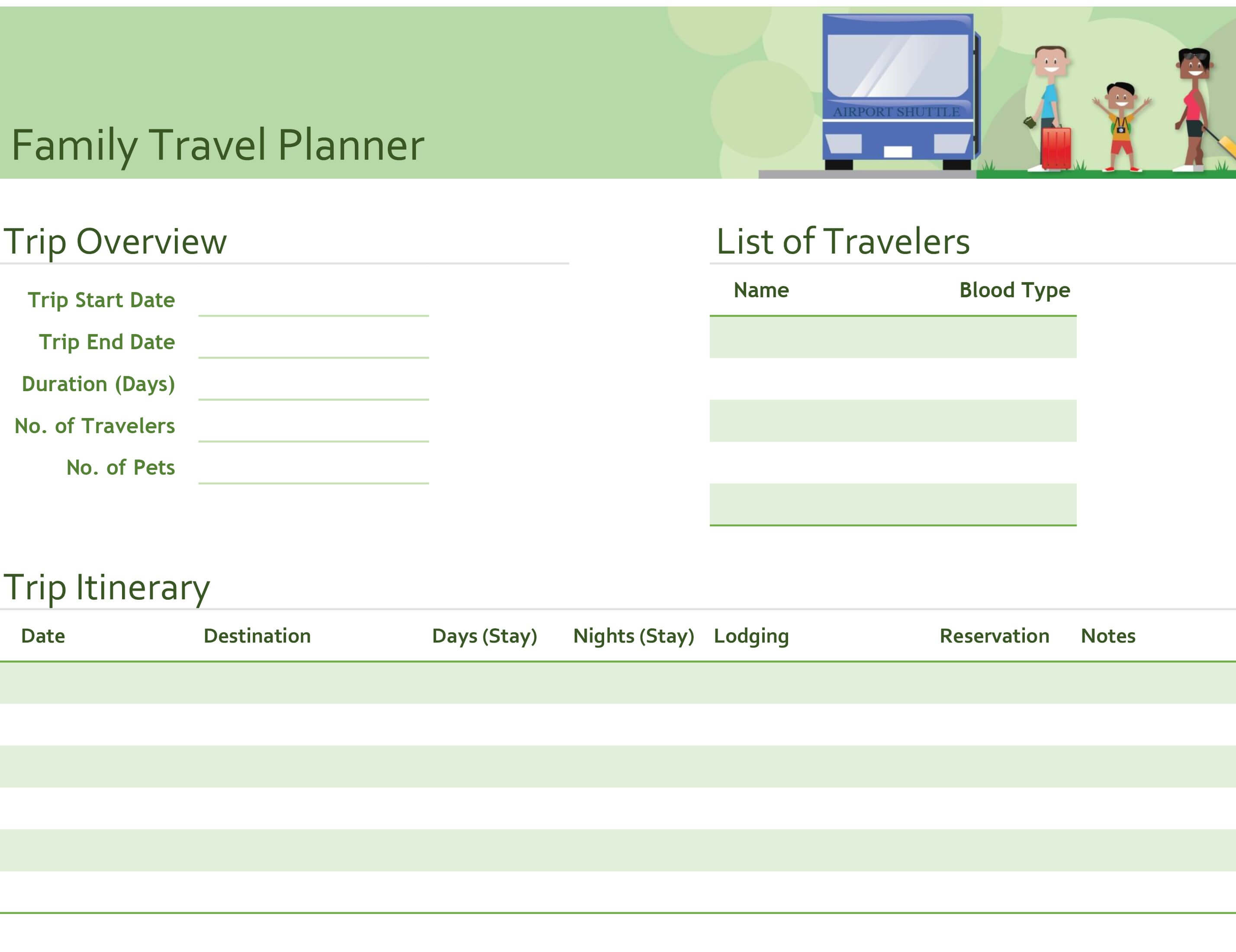 Family Travel Planner Within Blank Trip Itinerary Template