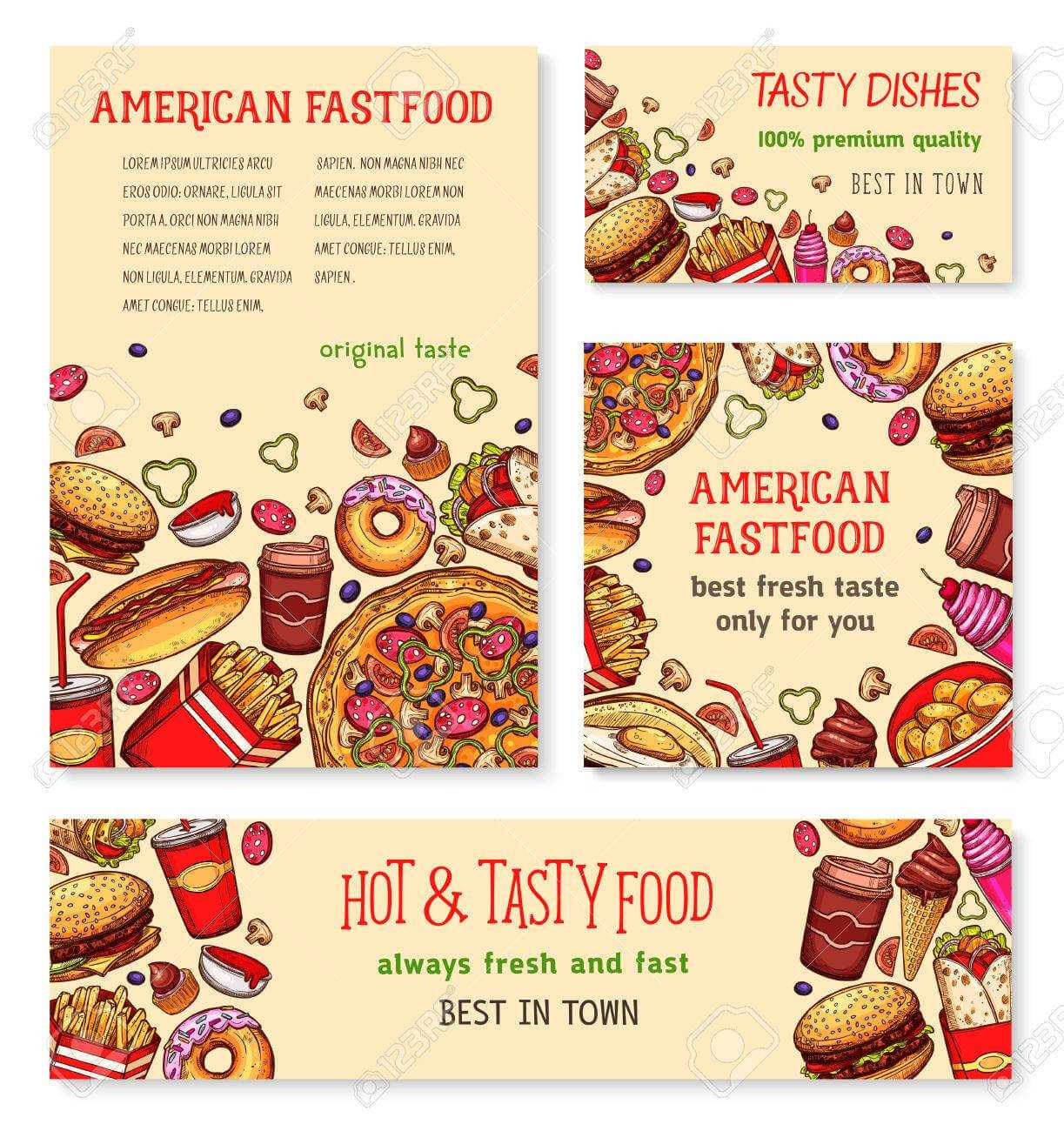 Fast Food Banner And Poster Template Set Design Inside Food Banner Template