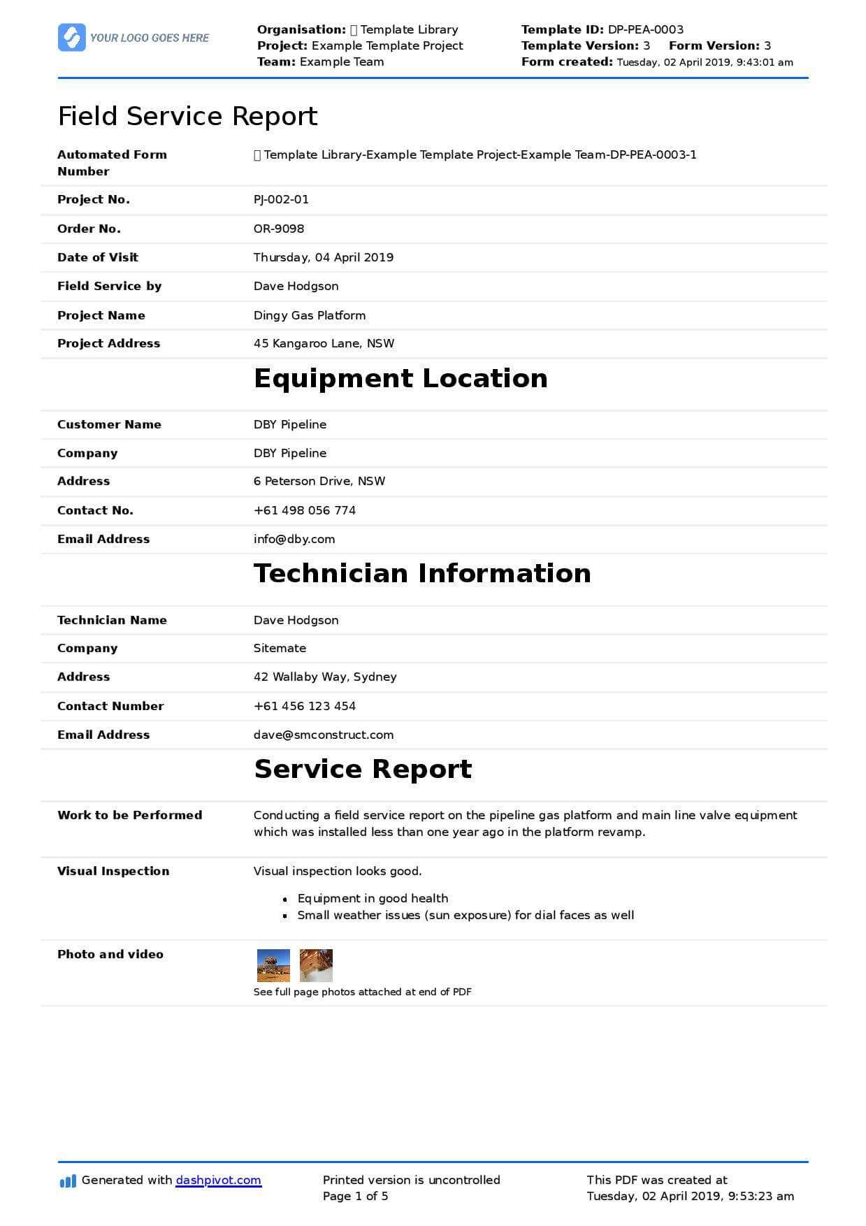 Field Service Report Template (Better Format Than Word Intended For Technical Service Report Template