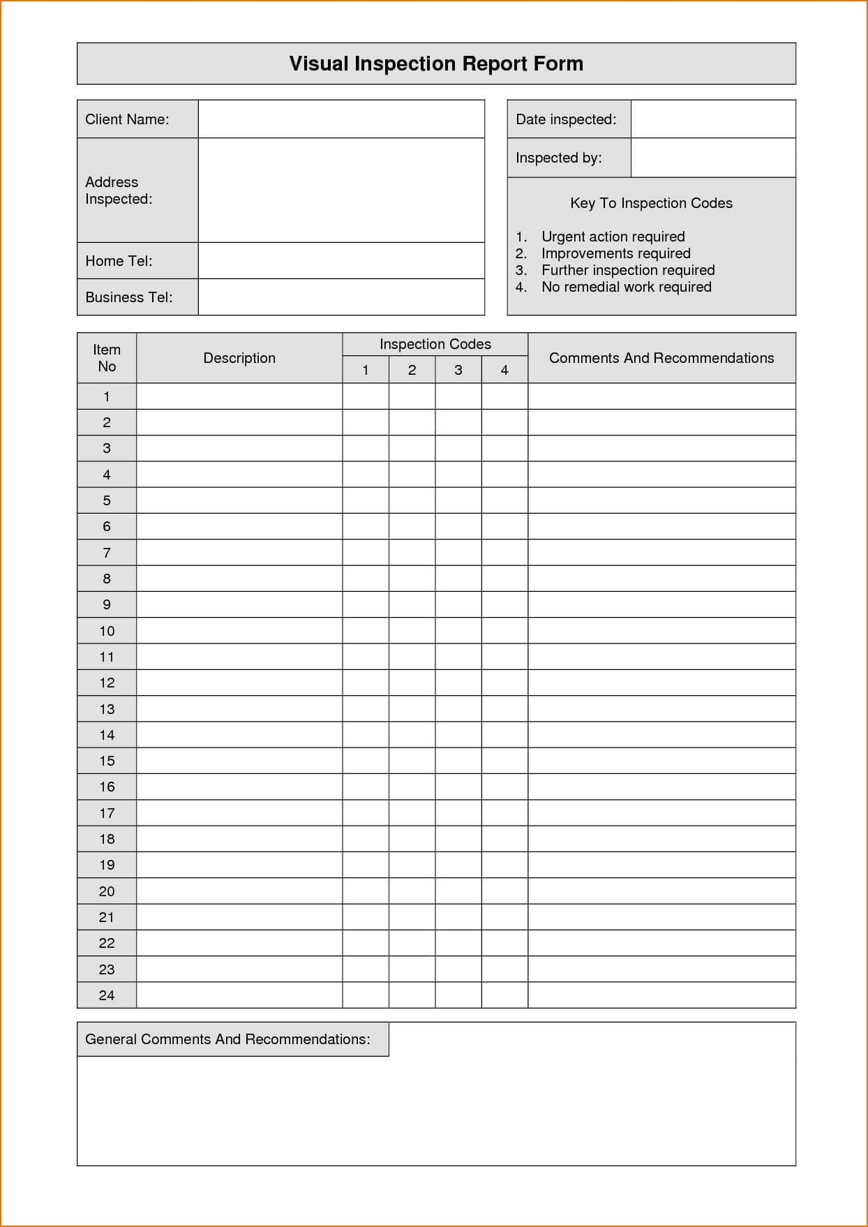 Fillable Home Inspection Report And Free Inspection Form Pertaining To Home Inspection Report Template