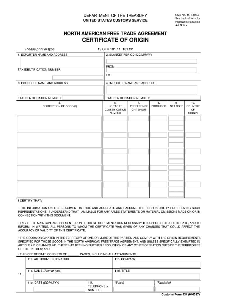 Fillable Nafta Certificate Of Origin – Fill Online With Regard To Nafta Certificate Template