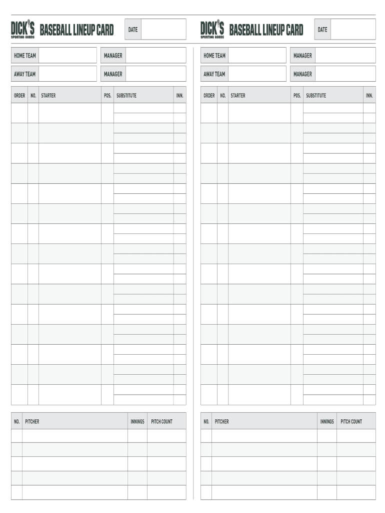 Fillable Online Baseball Lineup Card Baseball Lineup Card Regarding Softball Lineup Card Template