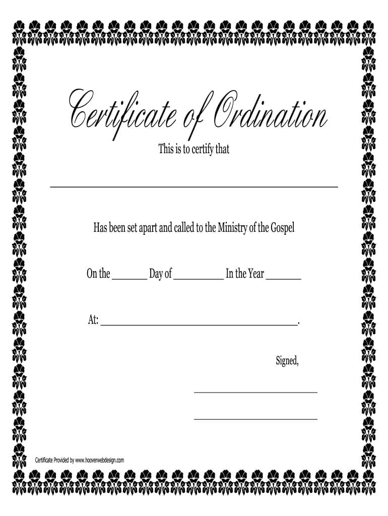 Fillable Online Printable Certificate Of Ordination Inside Certificate Of Ordination Template
