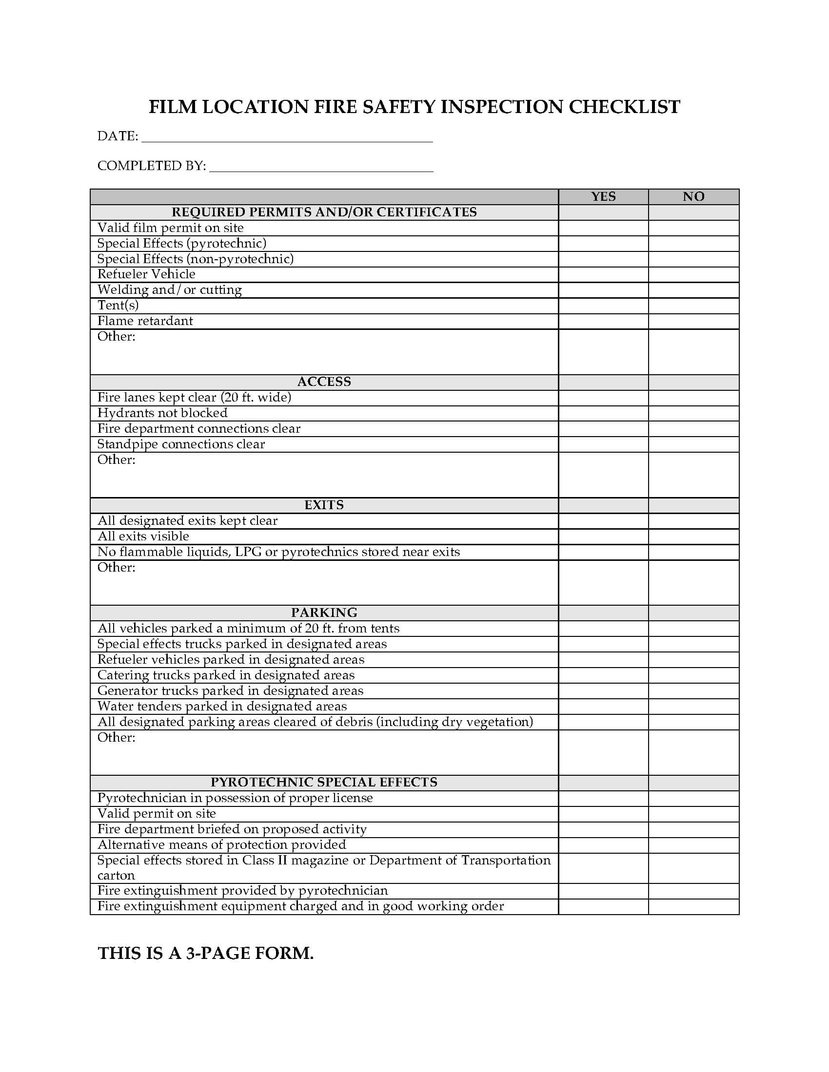 Film Location Fire Safety Inspection Checklist Within Certificate Of Inspection Template