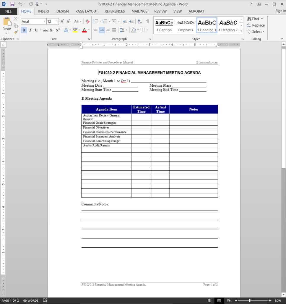 Financial Management Meeting Agenda Template | Fs1030 2 For Free Meeting Agenda Templates For Word