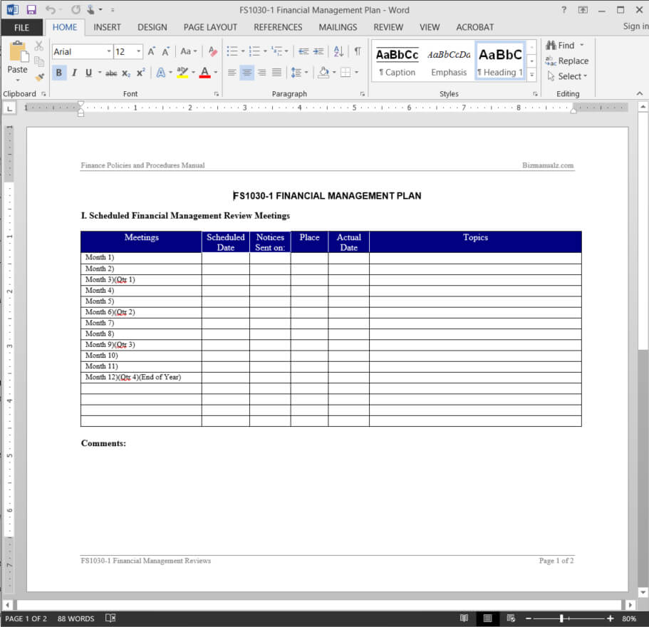 Financial Management Plan Template | Fs1030 1 In It Management Report Template