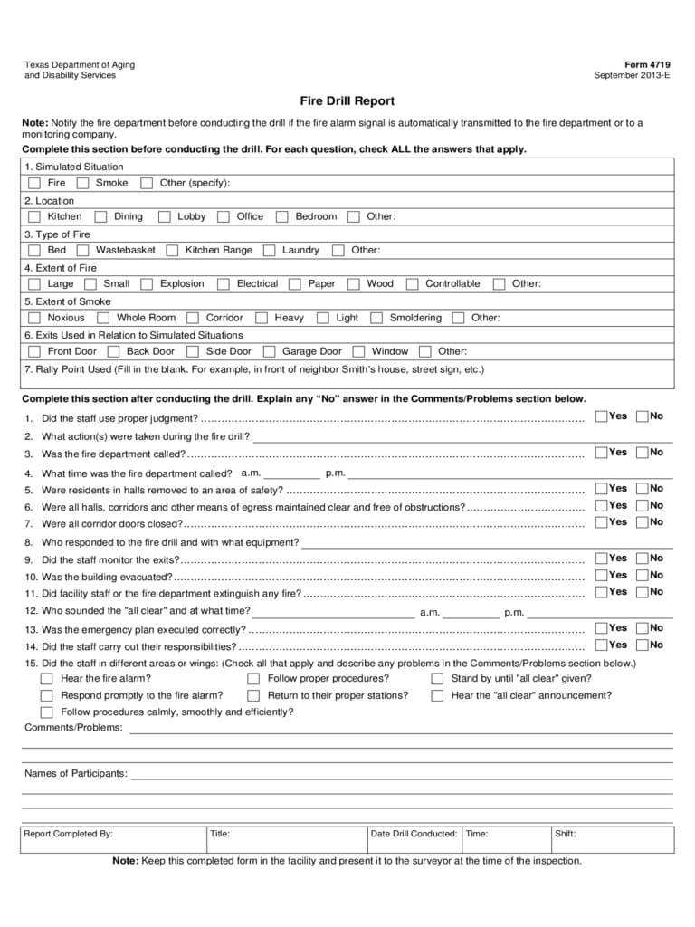 Fire Drill Report Form – 2 Free Templates In Pdf, Word Pertaining To Emergency Drill Report Template