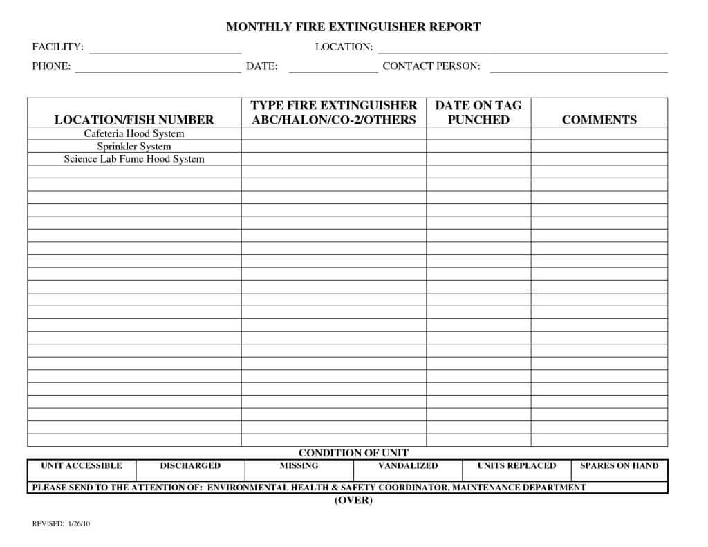 Fire Extinguisher Inspection Log Template – Nice Plastic Within Monthly Health And Safety Report Template