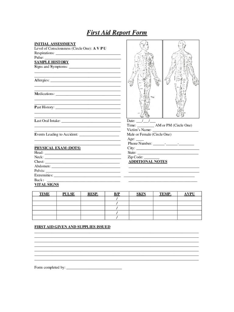 First Aid Report Form – 2 Free Templates In Pdf, Word, Excel For First Aid Incident Report Form Template