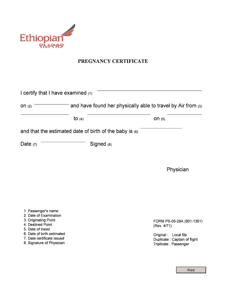 Fit To Fly Certificate Pregnancy Format – Fill Online Throughout Fit To Fly Certificate Template