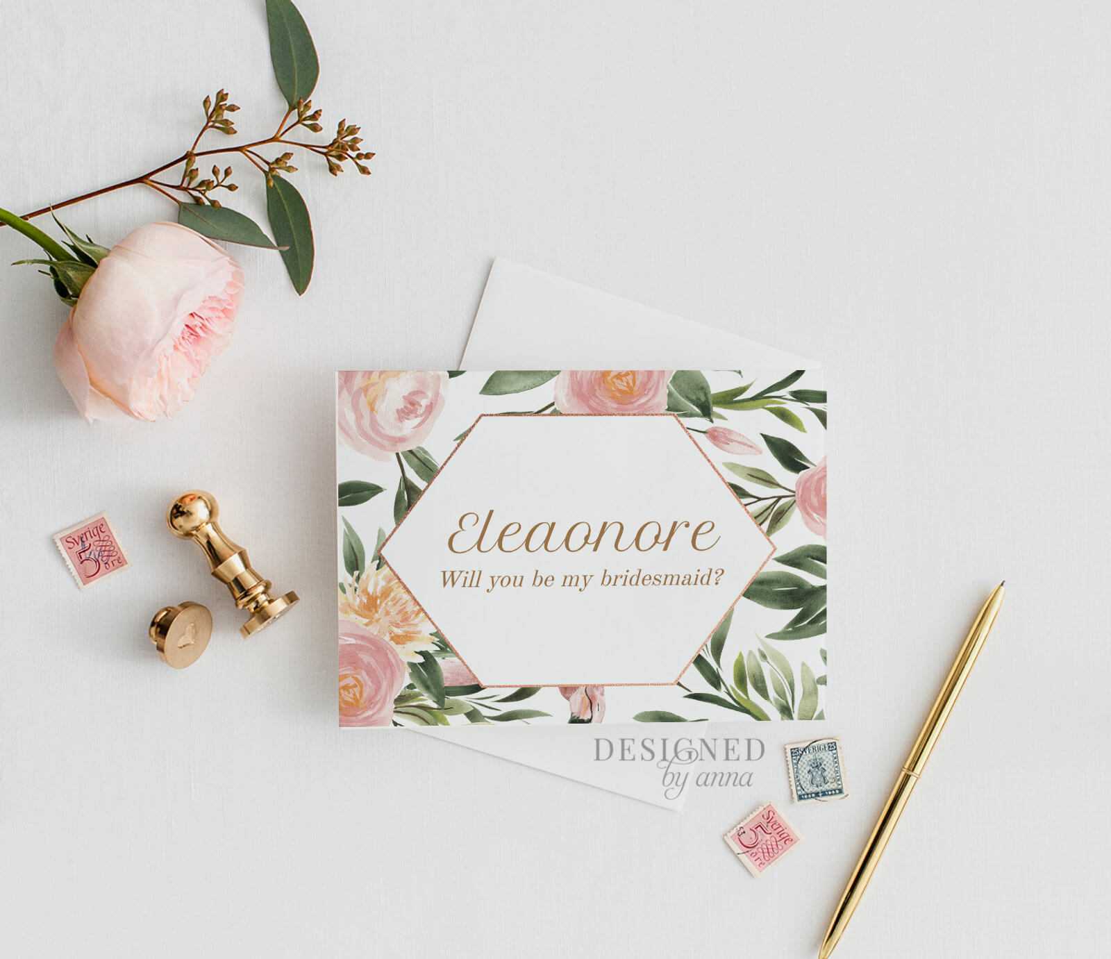 Floral Bridesmaid Card Printable Will You Be My Bridesmaid Design  Watercolor Botanical Bridesmaid Proposal Editable Template [Id:1602979] With Will You Be My Bridesmaid Card Template