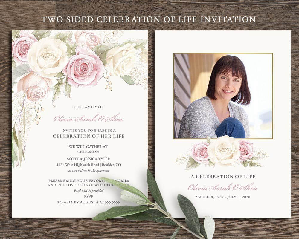Floral Funeral Invitation Funeral Announcement Card Intended For Memorial Cards For Funeral Template Free
