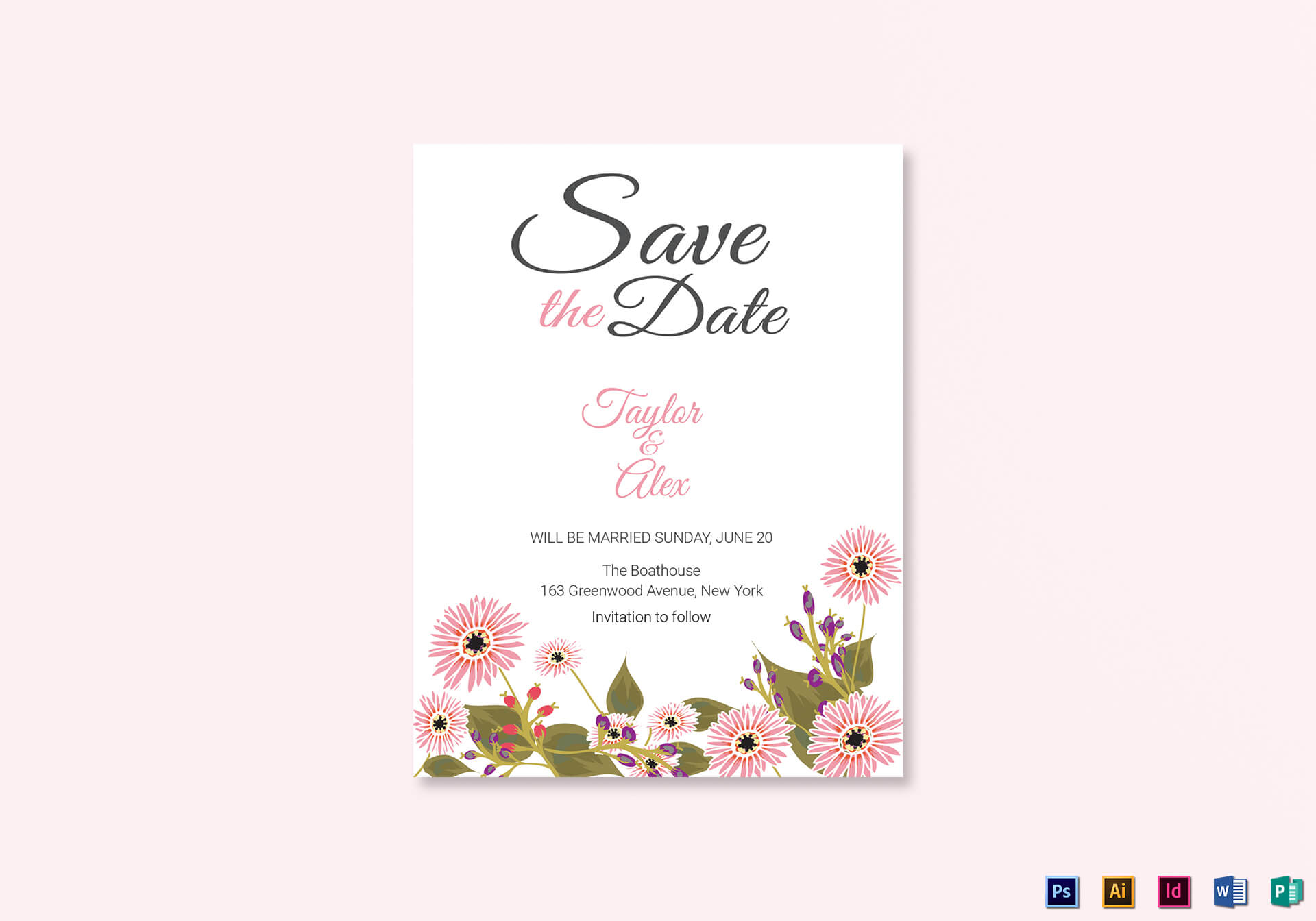 Floral Save The Date Card Template For Save The Date Template Word