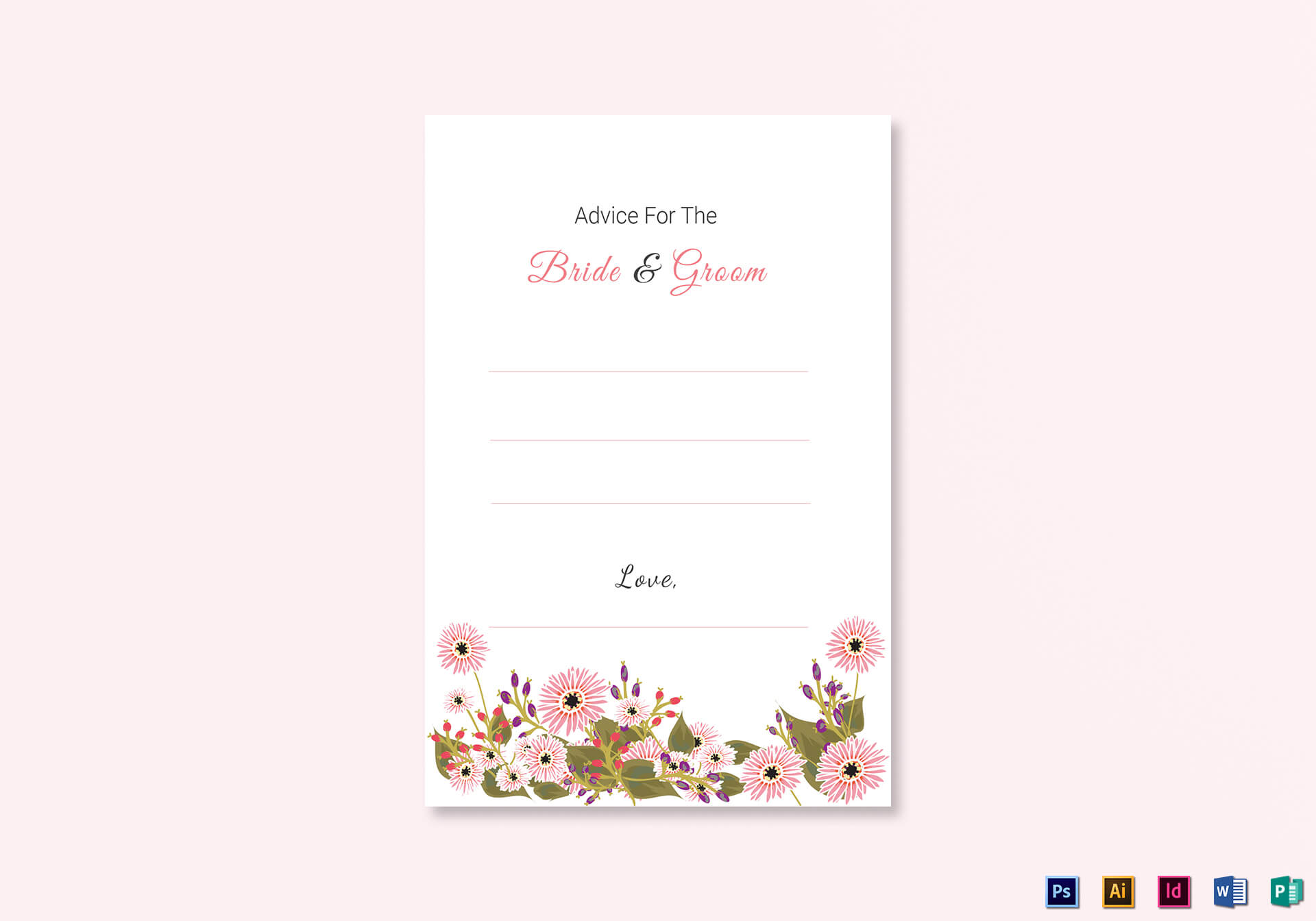 Floral Wedding Advice Card Template Throughout Marriage Advice Cards Templates