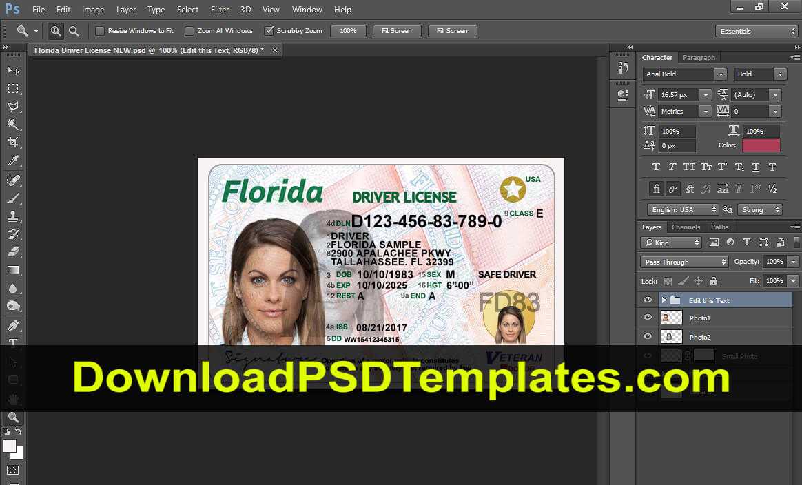 Florida Driver License Psd [Fl New Updated Template] Intended For Florida Id Card Template