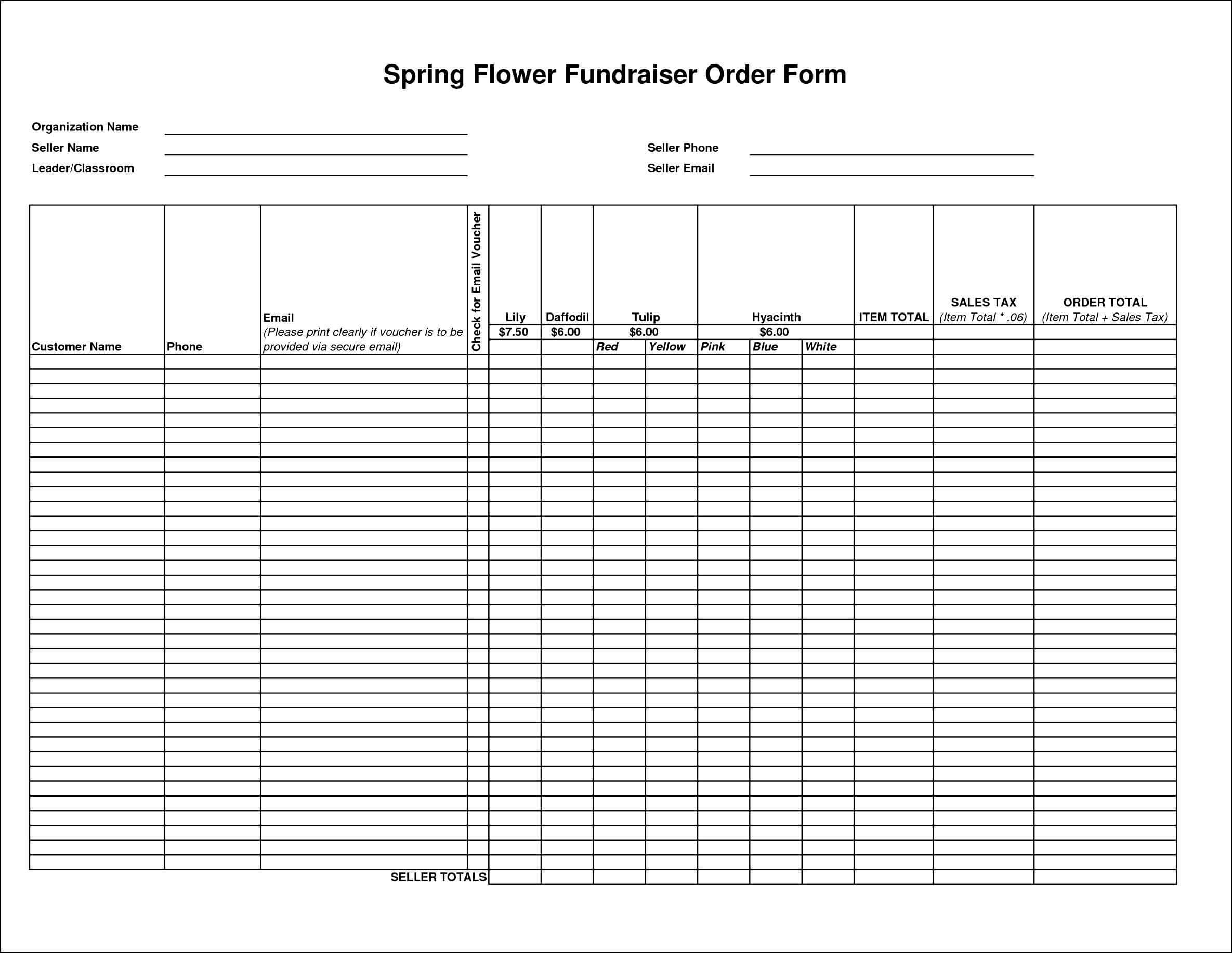 Flower Fundraiser Order Forms Template | Besttemplates123 Throughout Blank Fundraiser Order Form Template