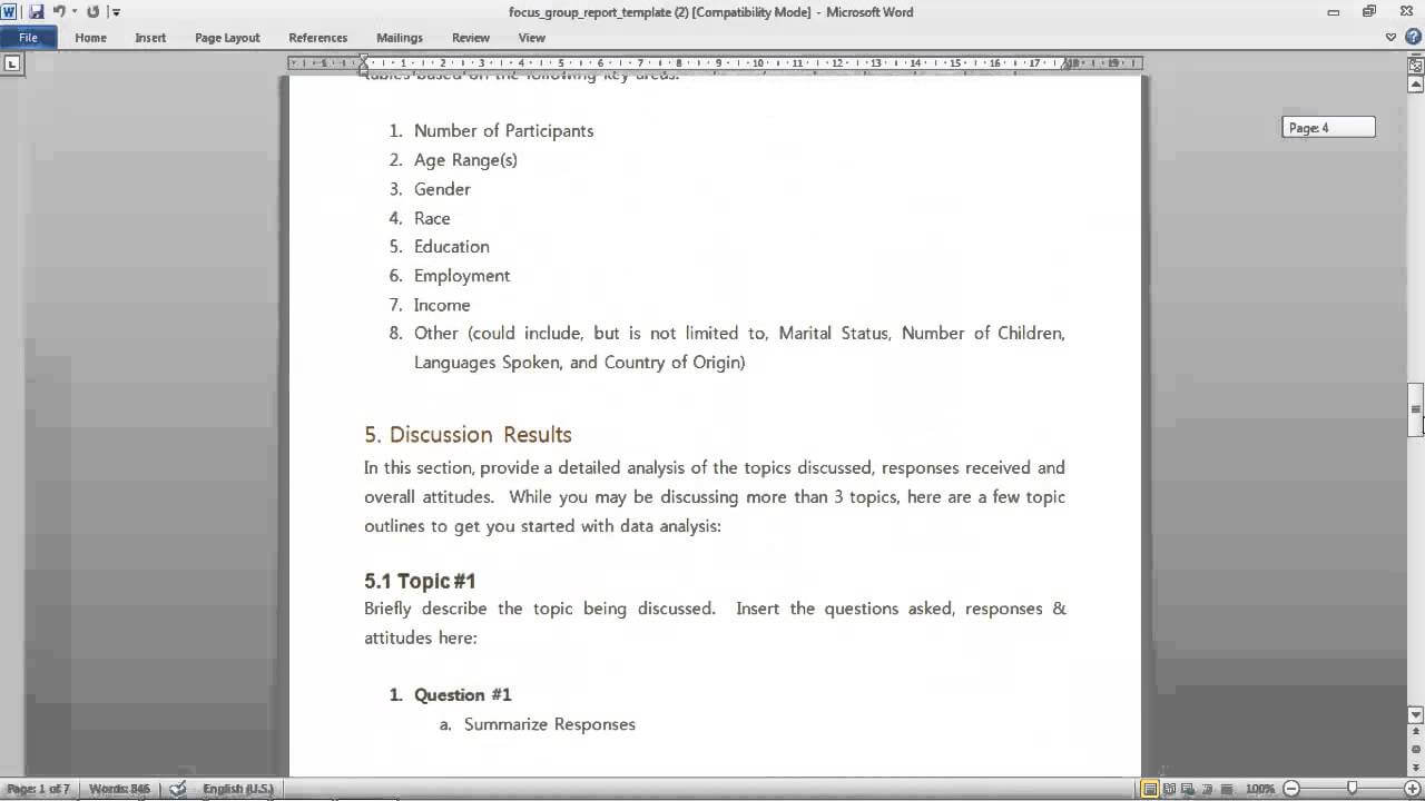 Focus Group Report Template For Focus Group Discussion Report Template