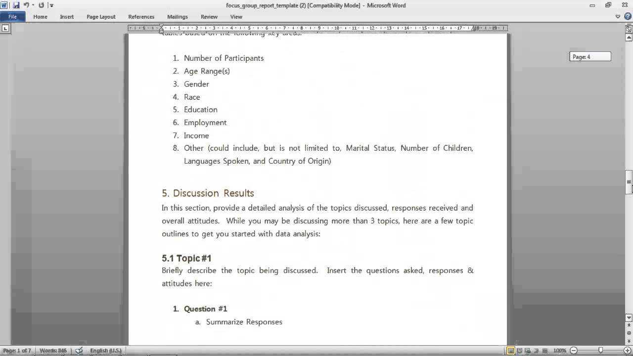 Focus Group Report Template For Focus Group Discussion Report Template