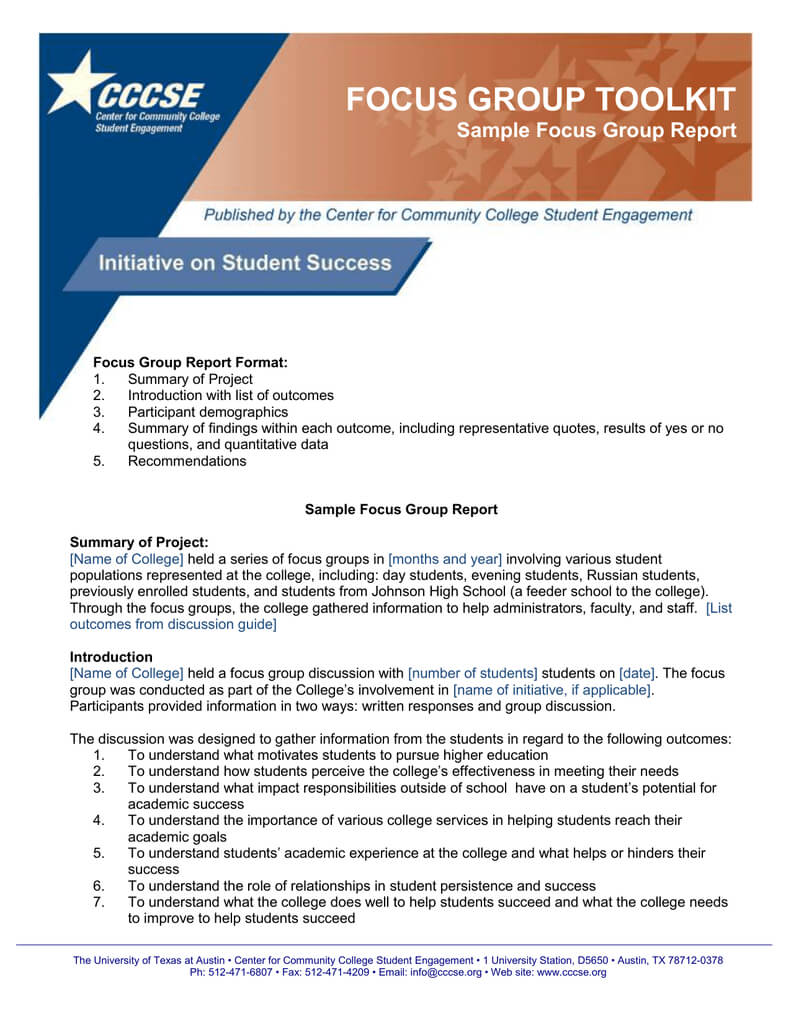 Focus Group Toolkit Sample Focus Group Report For Focus Group Discussion Report Template