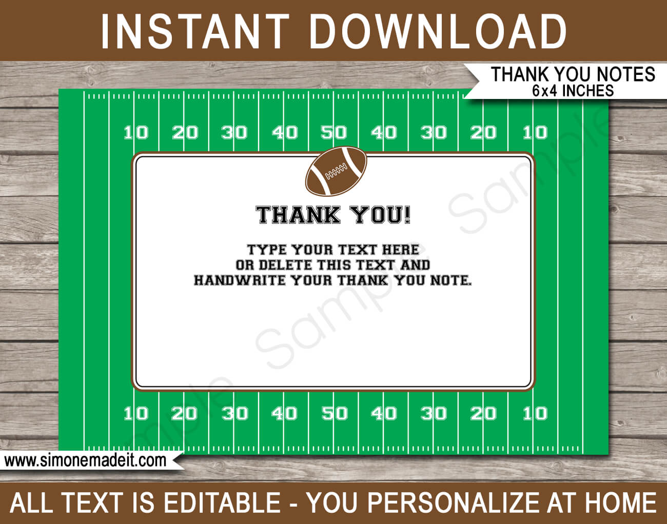 Football Party Thank You Cards Template For Soccer Thank You Card Template