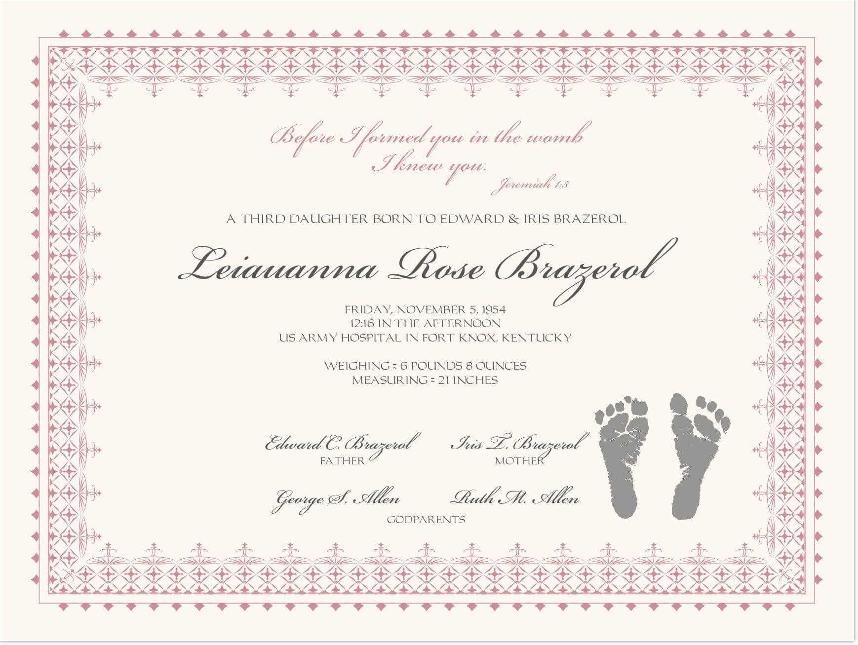 Footprints Baby Certificates | Baby Dedication Certificate For Baby Death Certificate Template