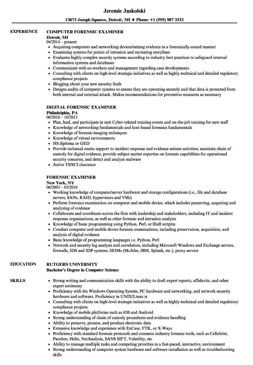 Forensic Examiner Resume Samples | Velvet Jobs With Regard To Forensic Report Template