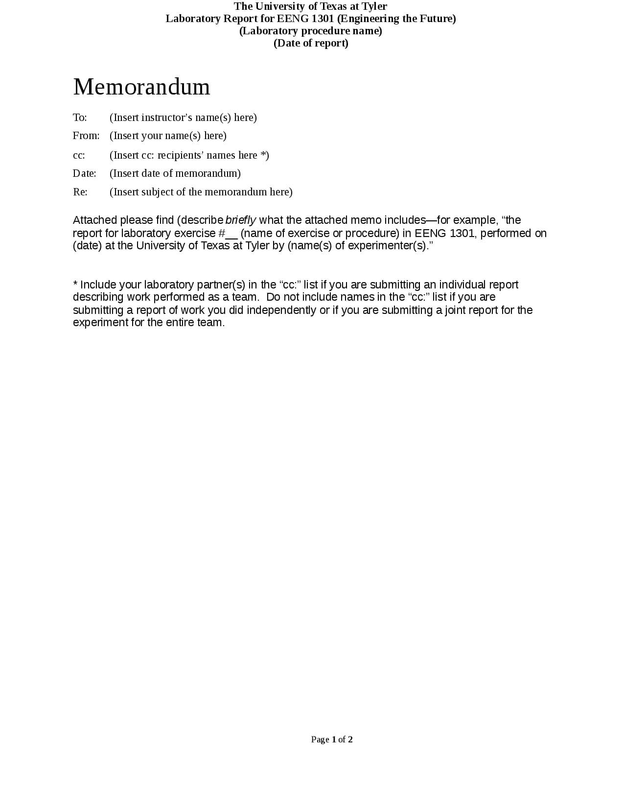 Format For Basic Memorandum Laboratory Reports – Docsity Pertaining To Engineering Lab Report Template