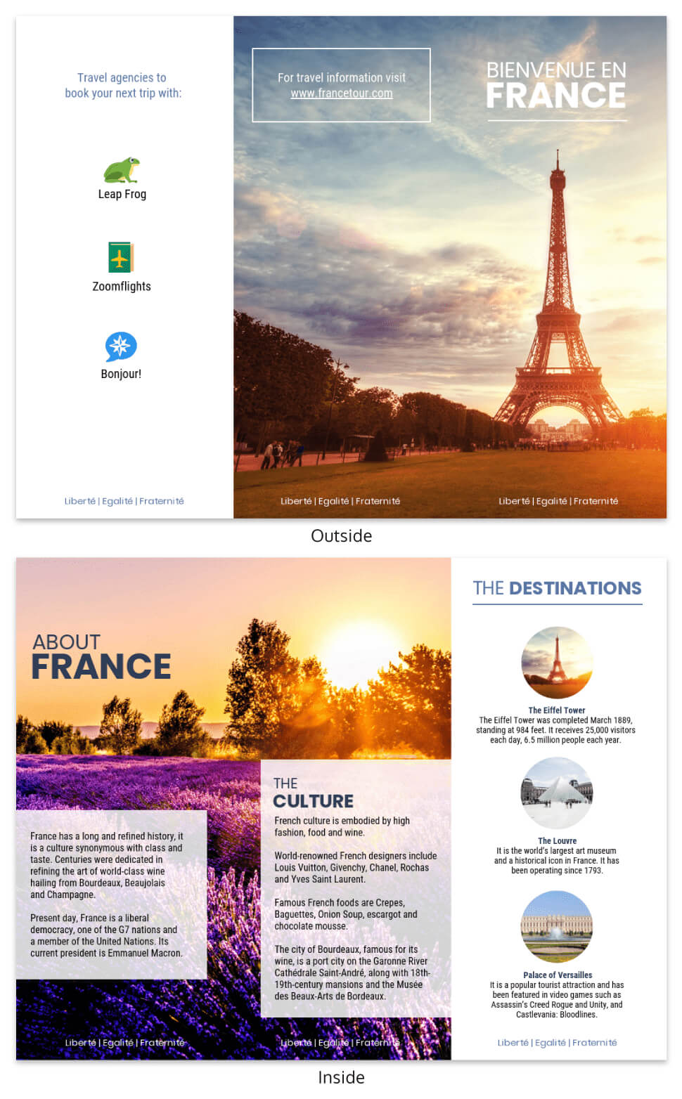 France Travel Tri Fold Brochure Template – Venngage With Word Travel Brochure Template