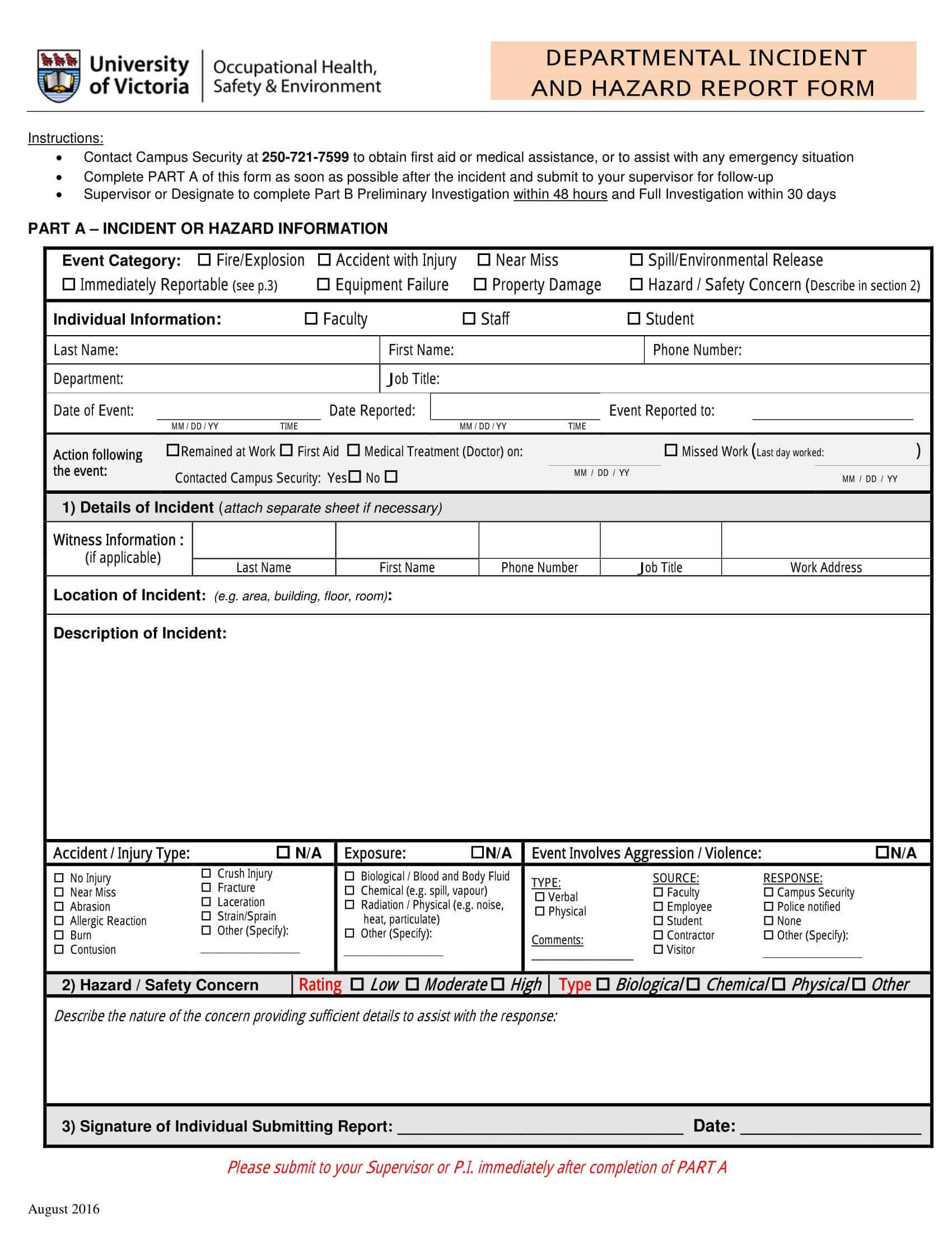 Free 13+ Hazard Report Forms In Word | Pdf Inside Hazard Incident Report Form Template