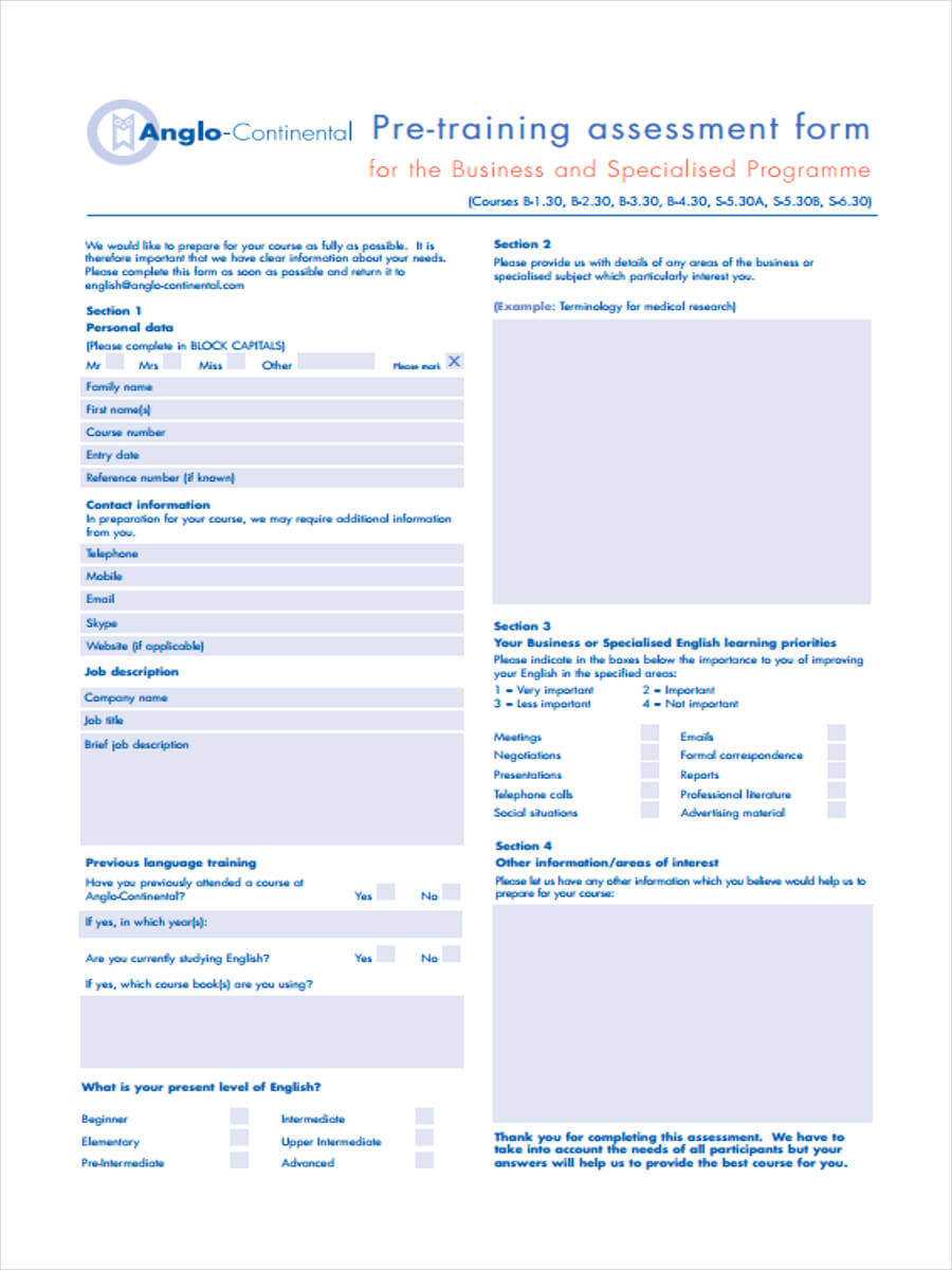 Free 5+ Pre Training Assessment Forms | Pdf In Training Evaluation Report Template