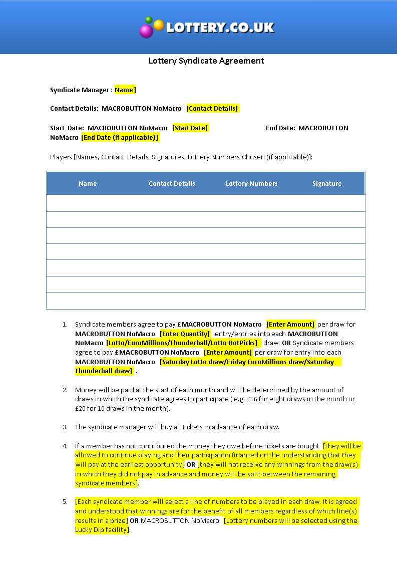 Free 6+ Significance Of Lottery Syndicate Forms In Pdf | Doc Within Lottery Syndicate Agreement Template Word