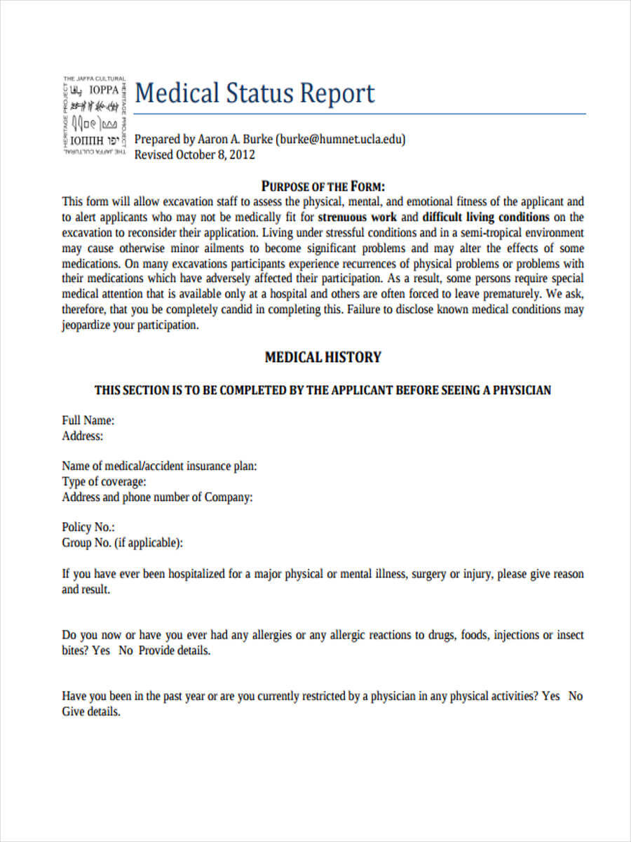 Free 7+ Medical Report Forms In Samples, Examples, Formats Inside Medical Legal Report Template