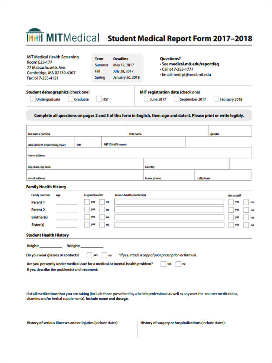 Free 7+ Medical Report Forms In Samples, Examples, Formats With Regard To Medical Report Template Doc