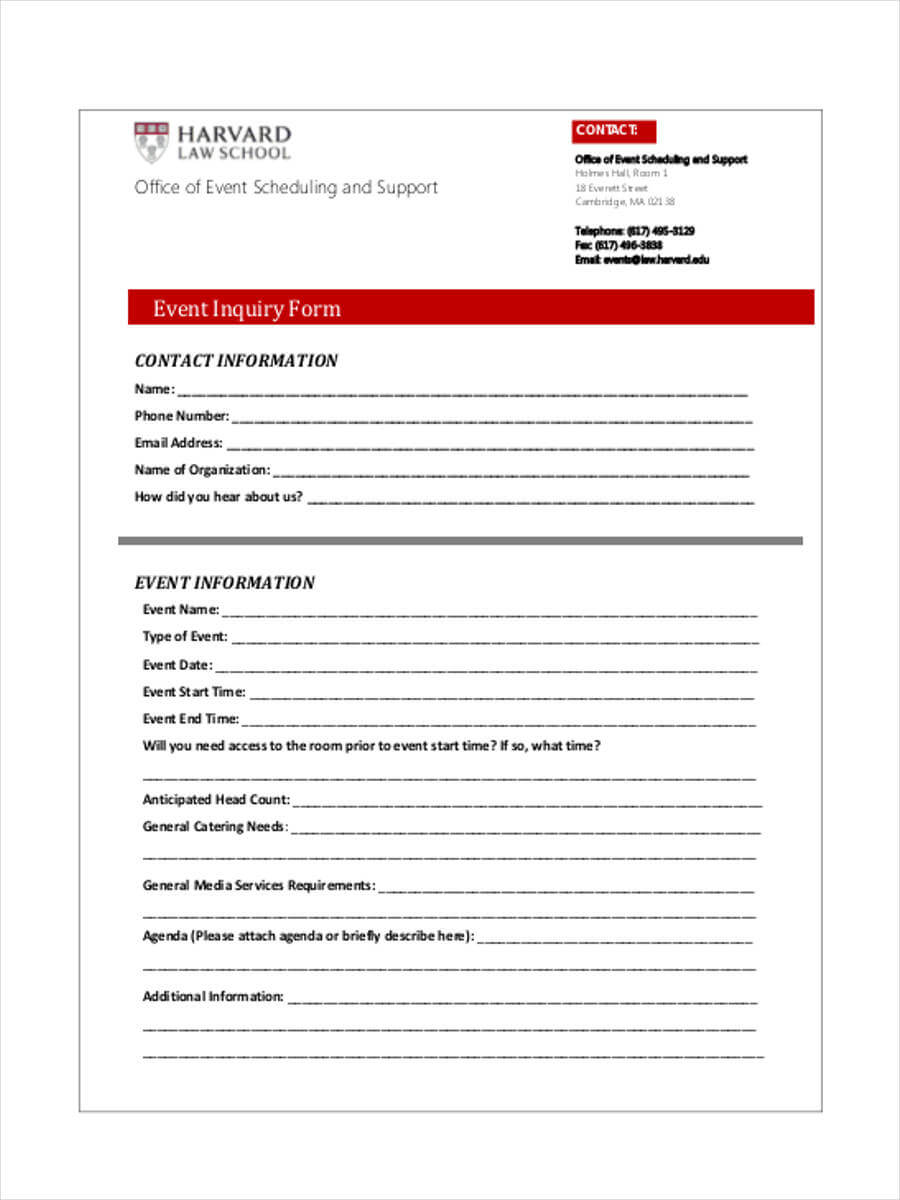 Free 7+ Sample Event Inquiry Forms In Word | Pdf Pertaining To Enquiry Form Template Word