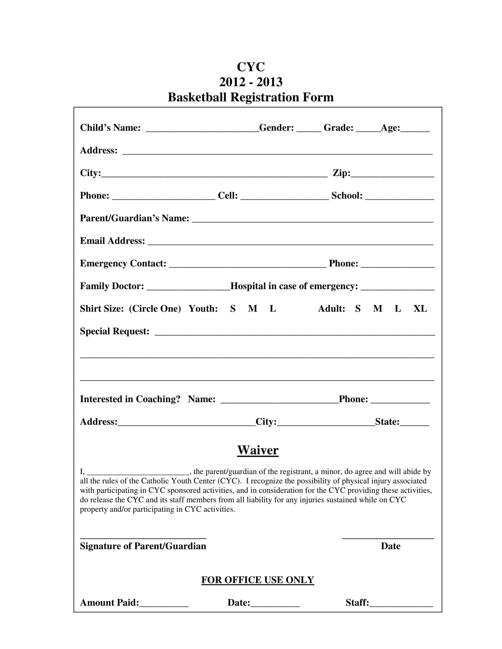 Free 9+ Basketball Registration Form Samples | Pdf For Camp Registration Form Template Word