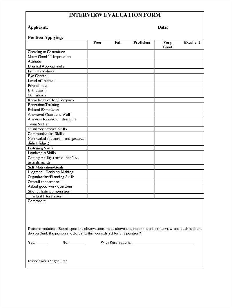 Free 9+ Interview Evaluation Form Examples In Pdf | Examples Throughout Blank Evaluation Form Template