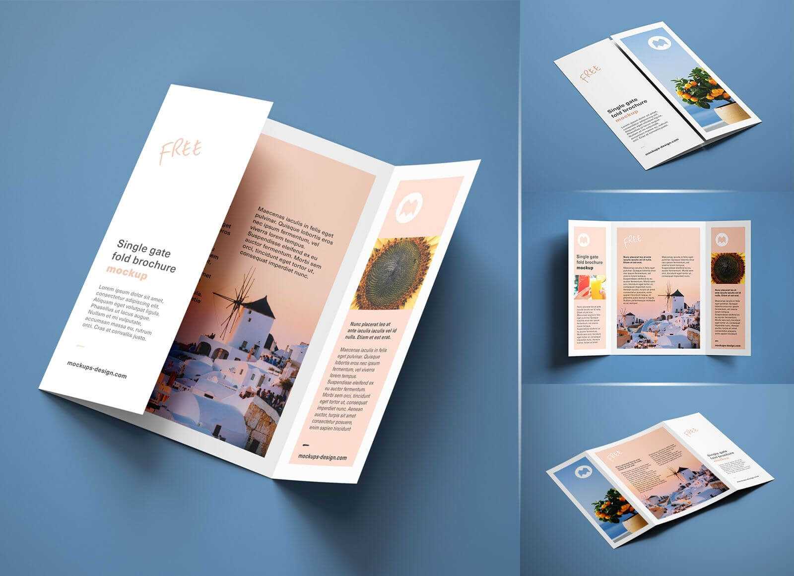 Free A4 Single Gate Fold Brochure Mockup Psd Set | Graphic Inside Single Page Brochure Templates Psd